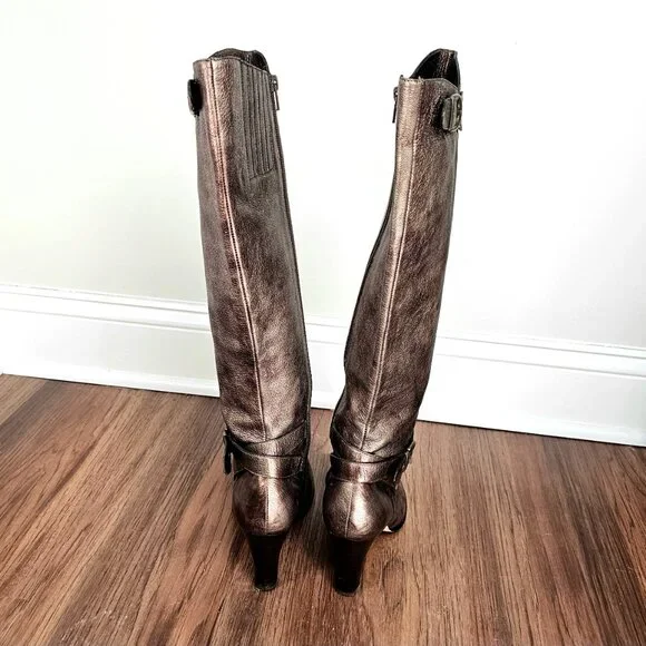 Vaneli | Metallic Bronze Leather Knee-High Buckle Boots | Size 9.5 - Picture 3 of 9